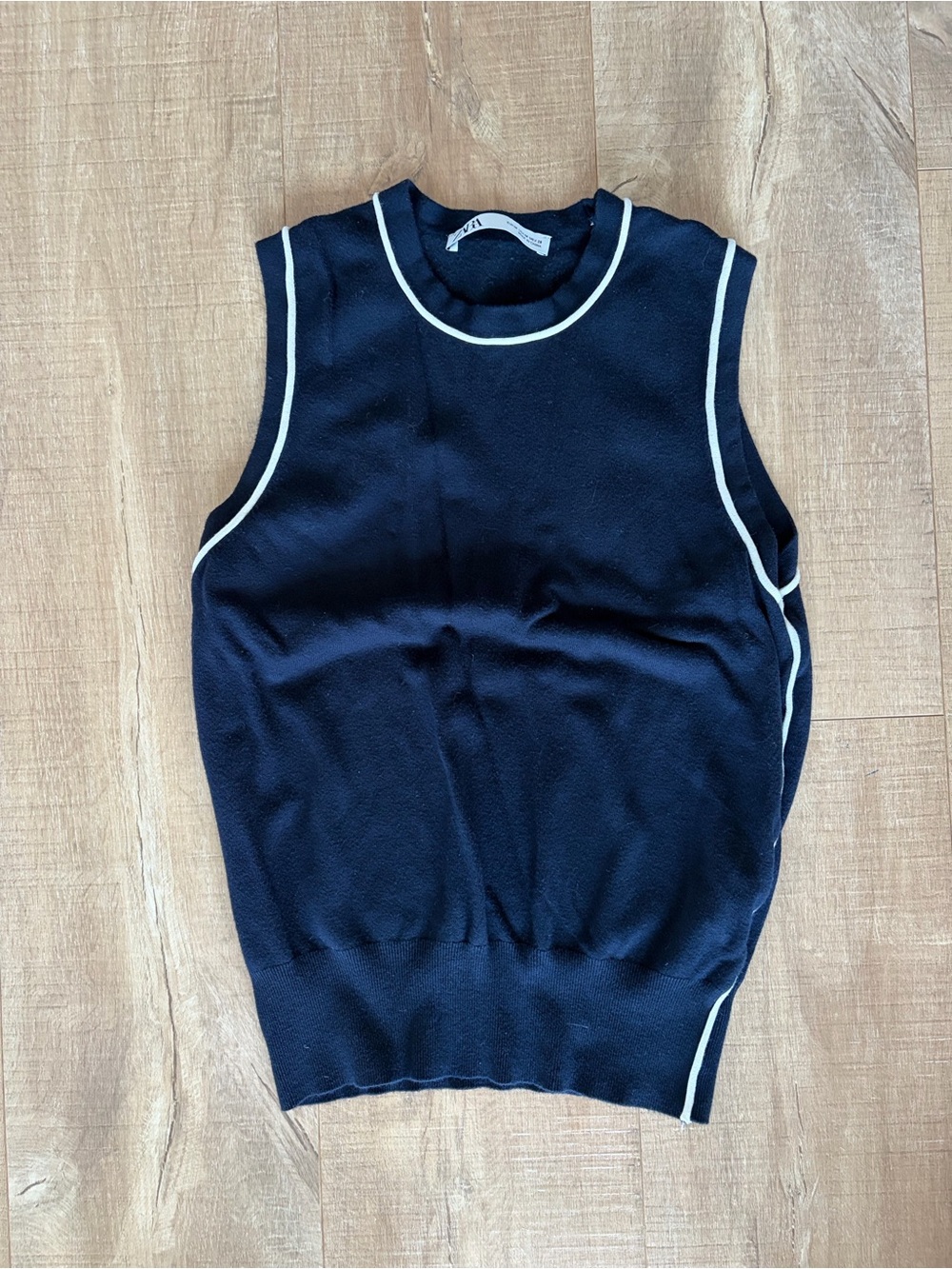 Zara Navy Sleeveless Vest Tank with White Piping